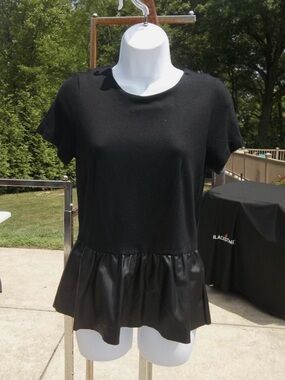 French Connection Black Short Sleeve Peplum Top